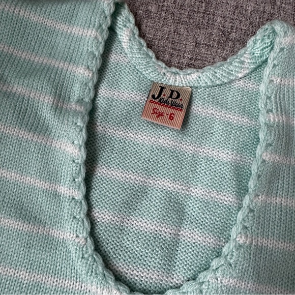 Vintage Mint Green Striped Sweater Vest JD Kids Wear 6 Girl - Picture 2 of 2